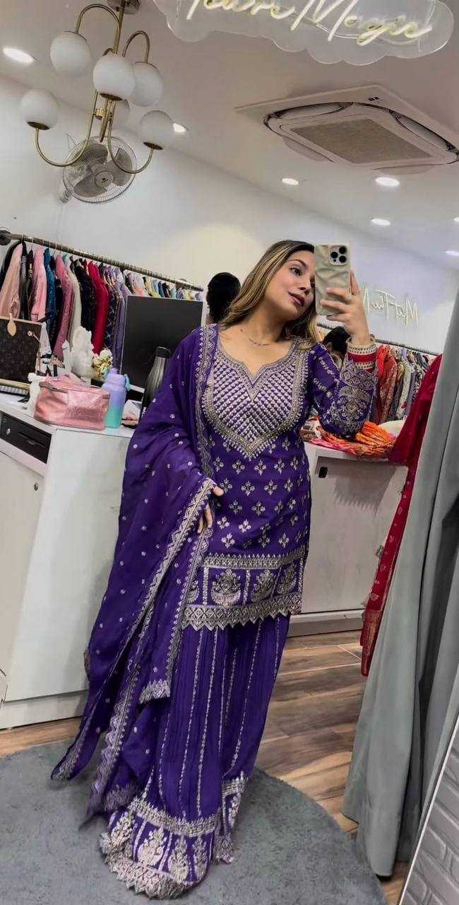 Ynf Heavy Chinnon Silk KESH512 4003 Suits & Dresses Wedding Collections Festive Collections Wholesale Sharara Salwar Suits Embroidery Suits Ladies Silk Suit Manufacturer
