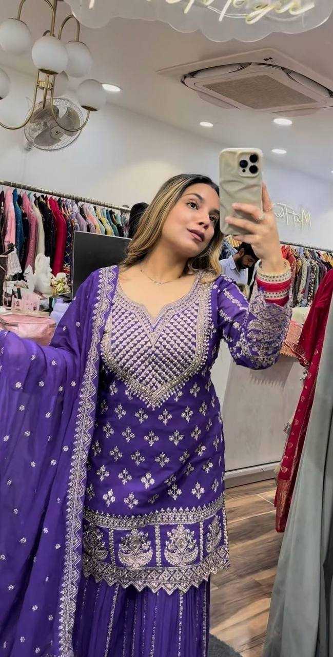 Ynf Heavy Chinnon Silk KESH512 4003 Suits & Dresses Wedding Collections Festive Collections Wholesale Sharara Salwar Suits Embroidery Suits Ladies Silk Suit Manufacturer