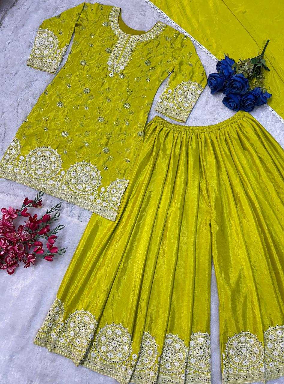 Ynf Heavy Chinnon Silk KESH523 263 Suits & Dresses Wedding Collections Festive Collections Wholesale Palazzo Suit Ladies Silk Suit Embroidered Suits Manufacturer