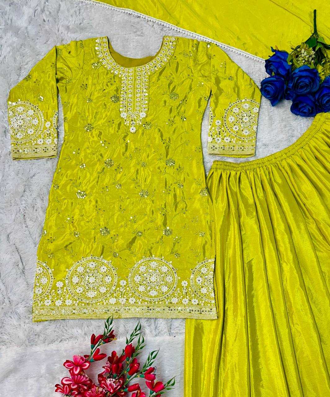 Ynf Heavy Chinnon Silk KESH523 263 Suits & Dresses Wedding Collections Festive Collections Wholesale Palazzo Suit Ladies Silk Suit Embroidered Suits Manufacturer