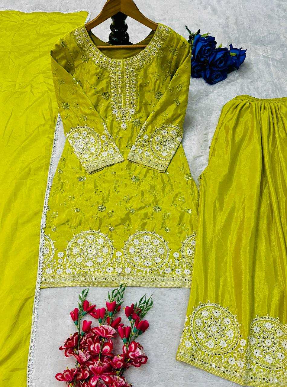 Ynf Heavy Chinnon Silk KESH523 263 Suits & Dresses Wedding Collections Festive Collections Wholesale Palazzo Suit Ladies Silk Suit Embroidered Suits Manufacturer