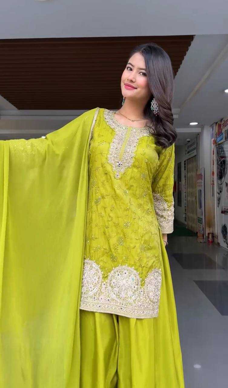 Ynf Heavy Chinnon Silk KESH523 263 Suits & Dresses Wedding Collections Festive Collections Wholesale Palazzo Suit Ladies Silk Suit Embroidered Suits Manufacturer