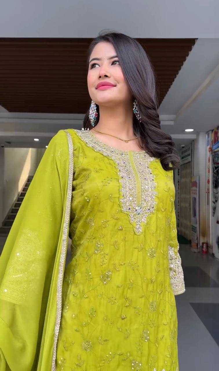 Ynf Heavy Chinnon Silk KESH523 263 Suits & Dresses Wedding Collections Festive Collections Wholesale Palazzo Suit Ladies Silk Suit Embroidered Suits Manufacturer
