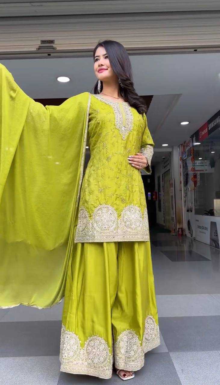 Ynf Heavy Chinnon Silk KESH523 263 Suits & Dresses Wedding Collections Festive Collections Wholesale Palazzo Suit Ladies Silk Suit Embroidered Suits Manufacturer