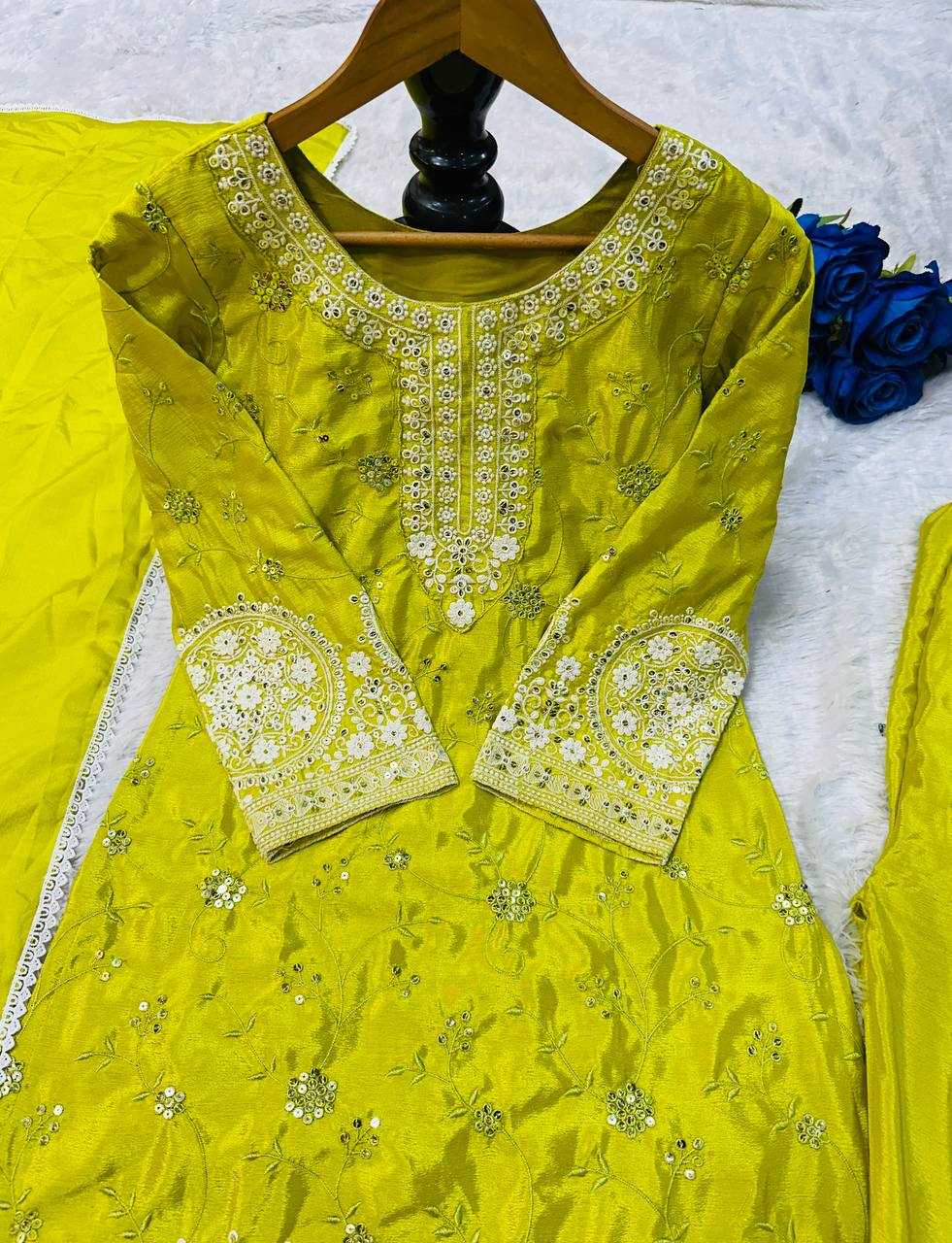 Ynf Heavy Chinnon Silk KESH523 263 Suits & Dresses Wedding Collections Festive Collections Wholesale Palazzo Suit Ladies Silk Suit Embroidered Suits Manufacturer