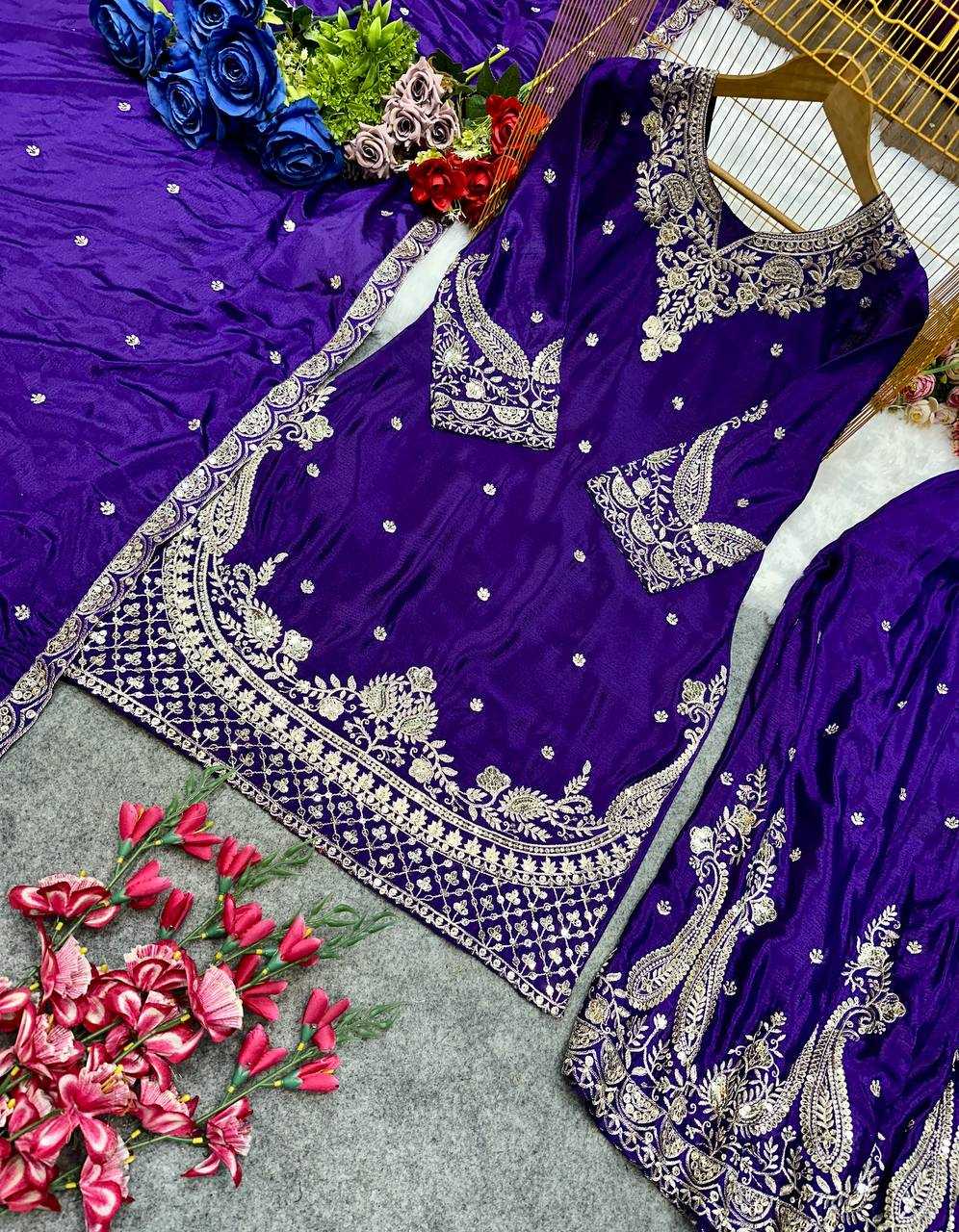 Ynf Heavy Chinnon Silk KESH523 267 Suits & Dresses Wedding Collections Festive Collections Wholesale Ladies Silk Suit Designer Suits Embroidered Suits Manufacturer