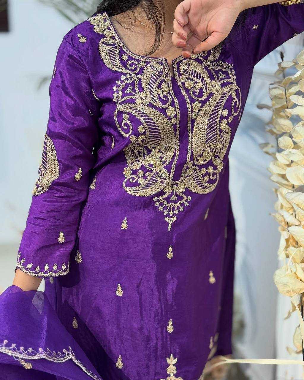 Ynf Heavy Chinnon Silk KESH523 269 Suits & Dresses Wedding Collections Festive Collections Wholesale Sharara Salwar Suits Ladies Silk Suit Embroidered Suits Manufacturer
