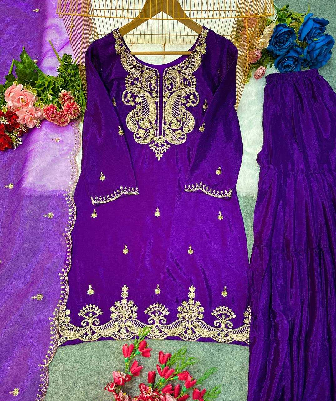 Ynf Heavy Chinnon Silk KESH523 269 Suits & Dresses Wedding Collections Festive Collections Wholesale Sharara Salwar Suits Ladies Silk Suit Embroidered Suits Manufacturer