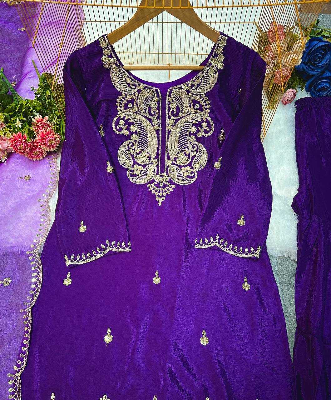 Ynf Heavy Chinnon Silk KESH523 269 Suits & Dresses Wedding Collections Festive Collections Wholesale Sharara Salwar Suits Ladies Silk Suit Embroidered Suits Manufacturer