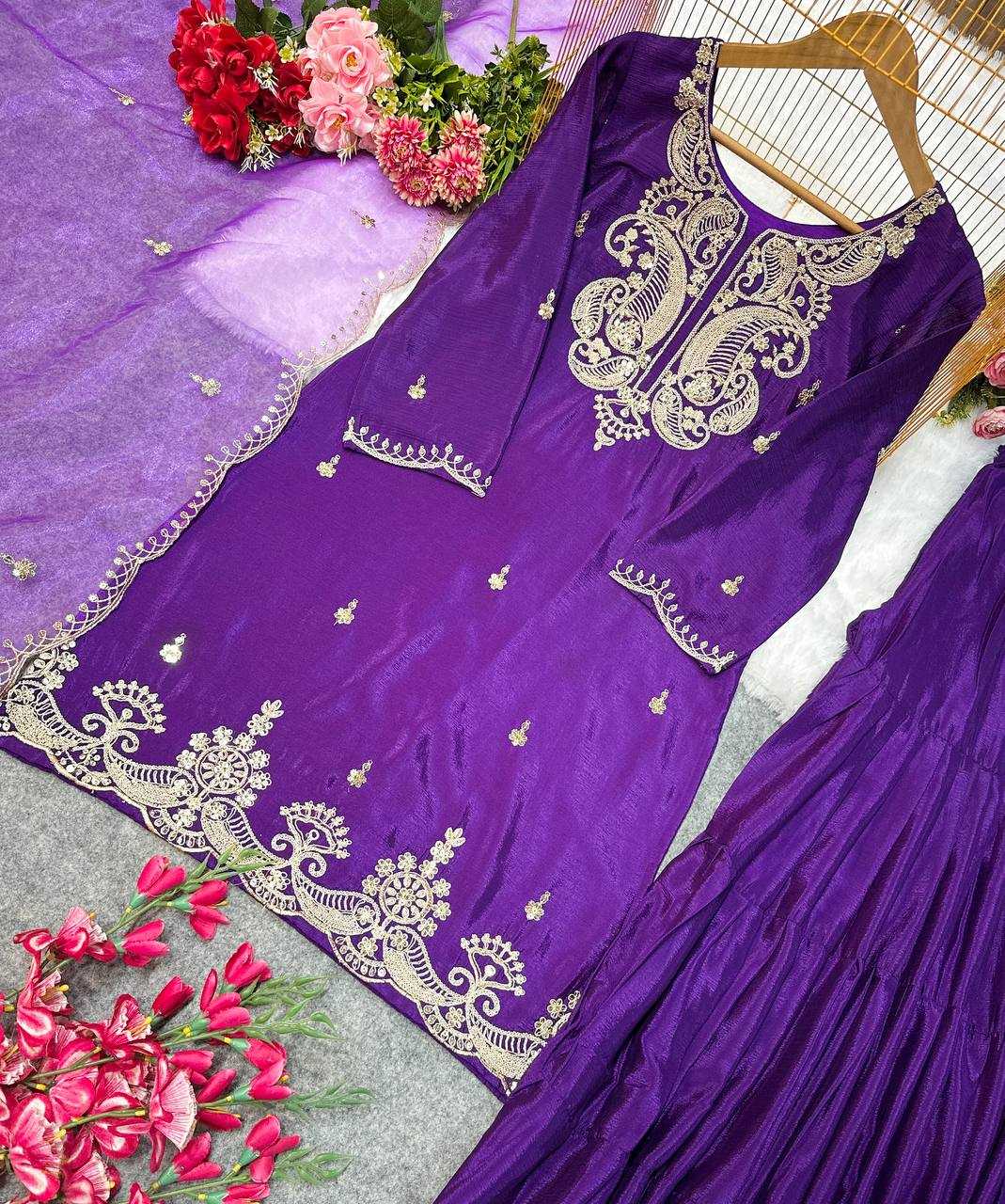Ynf Heavy Chinnon Silk KESH523 269 Suits & Dresses Wedding Collections Festive Collections Wholesale Sharara Salwar Suits Ladies Silk Suit Embroidered Suits Manufacturer