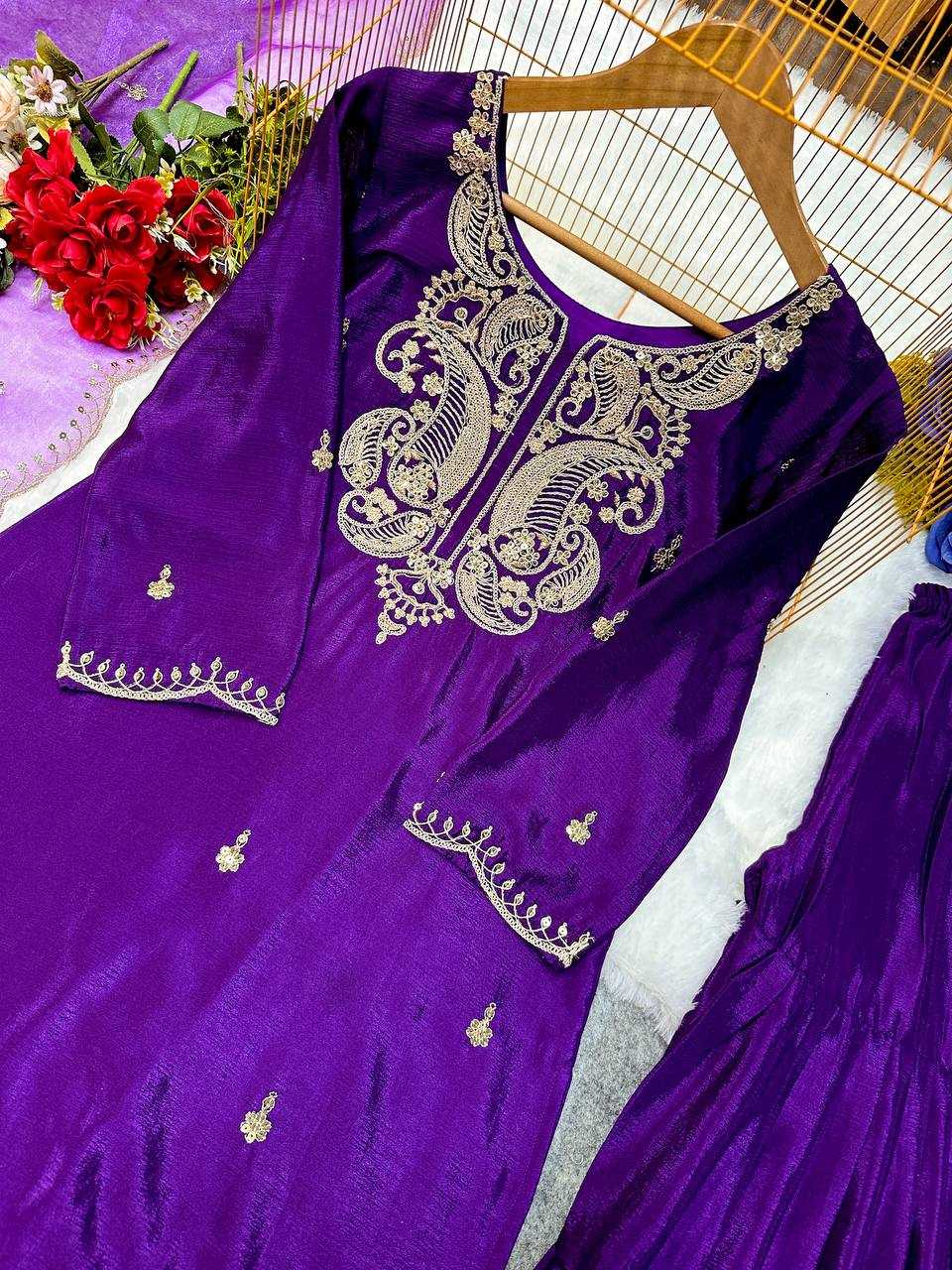 Ynf Heavy Chinnon Silk KESH523 269 Suits & Dresses Wedding Collections Festive Collections Wholesale Sharara Salwar Suits Ladies Silk Suit Embroidered Suits Manufacturer