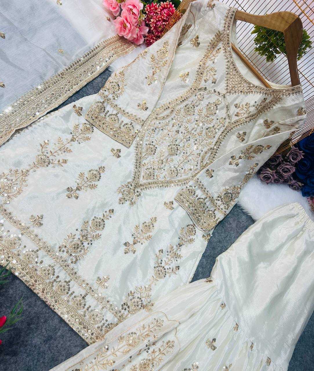 Ynf Heavy Chinnon Silk KESH523 270 Suits & Dresses Wedding Collections Festive Collections Wholesale Sharara Salwar Suits Embroidered Suits Wedding Outfits Manufacturer