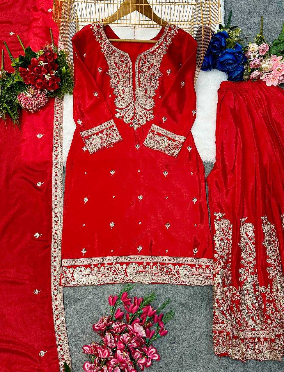 Ynf Heavy Chinnon Silk KESH523 271 Suits & Dresses Wedding Collections Festive Collections Wholesale Sharara Salwar Suits Embroidered Suits Wedding Outfits Manufacturer