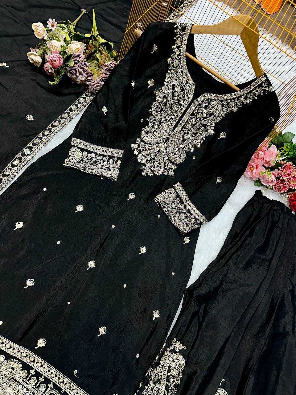Ynf Heavy Chinnon Silk KESH523 271 Suits & Dresses Wedding Collections Festive Collections Wholesale Sharara Salwar Suits Embroidered Suits Wedding Outfits Manufacturer