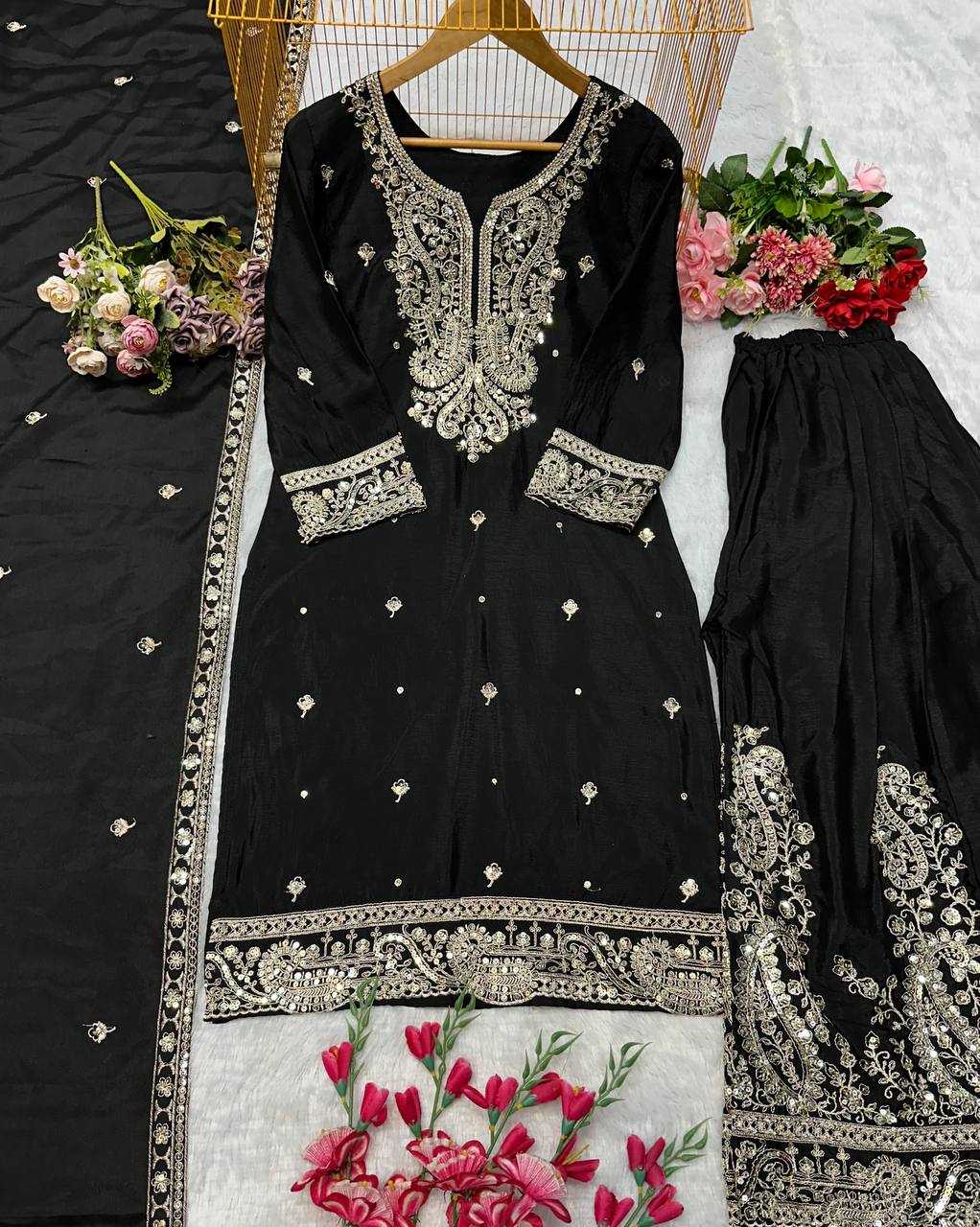 Ynf Heavy Chinnon Silk KESH523 271 Suits & Dresses Wedding Collections Festive Collections Wholesale Sharara Salwar Suits Embroidered Suits Wedding Outfits Manufacturer