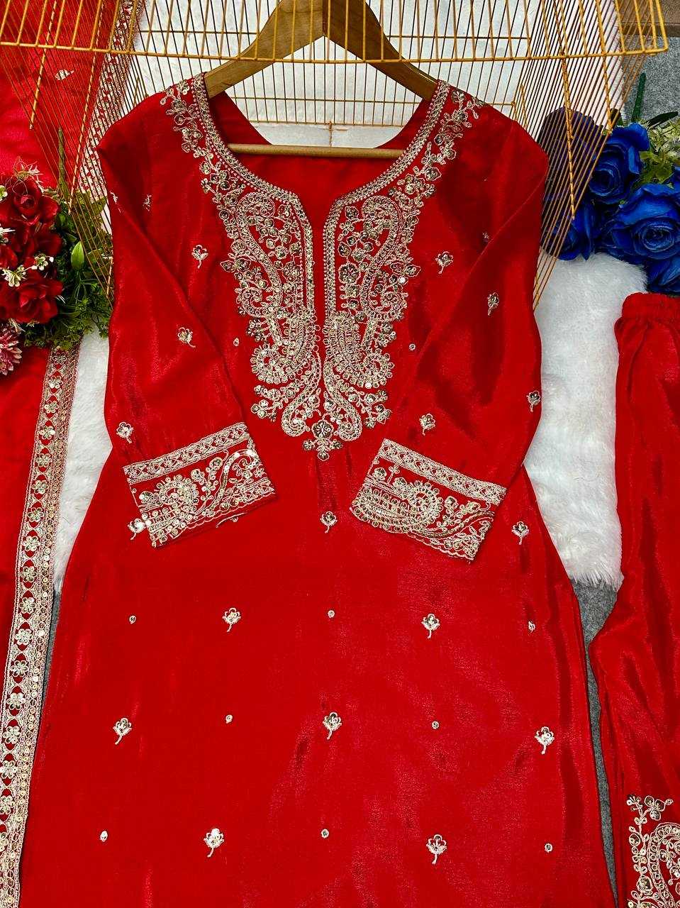Ynf Heavy Chinnon Silk KESH523 271 Suits & Dresses Wedding Collections Festive Collections Wholesale Sharara Salwar Suits Embroidered Suits Wedding Outfits Manufacturer