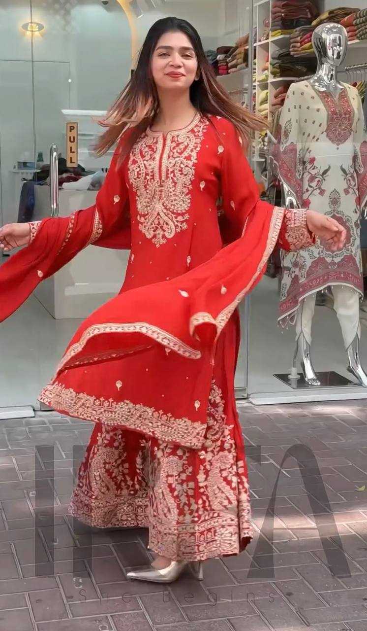 Ynf Heavy Chinnon Silk KESH523 271 Suits & Dresses Wedding Collections Festive Collections Wholesale Sharara Salwar Suits Embroidered Suits Wedding Outfits Manufacturer