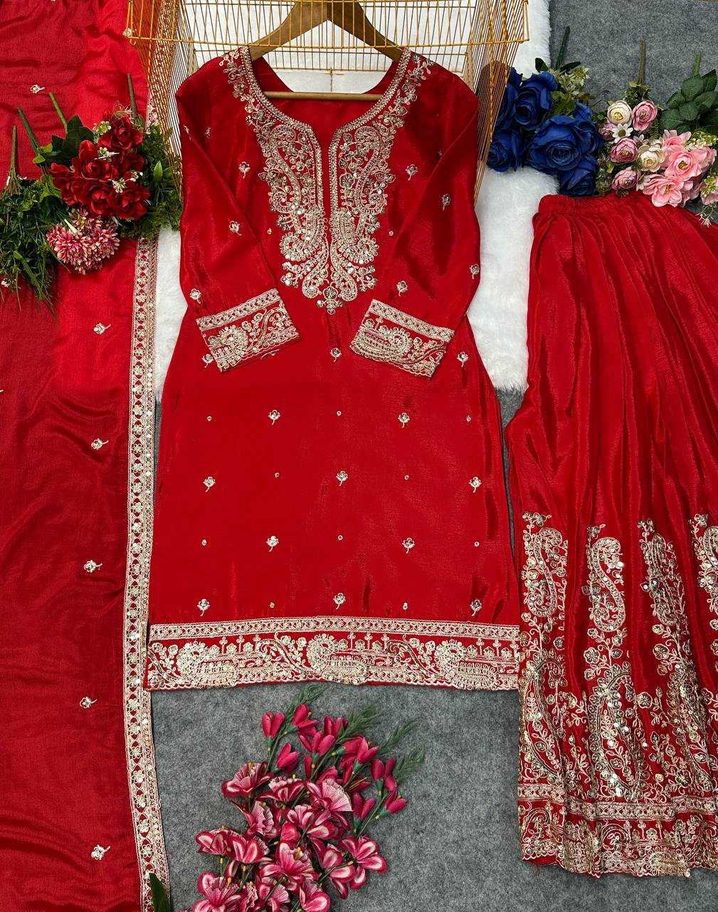 Ynf Heavy Chinnon Silk KESH523 271 Suits & Dresses Wedding Collections Festive Collections Wholesale Sharara Salwar Suits Embroidered Suits Wedding Outfits Manufacturer