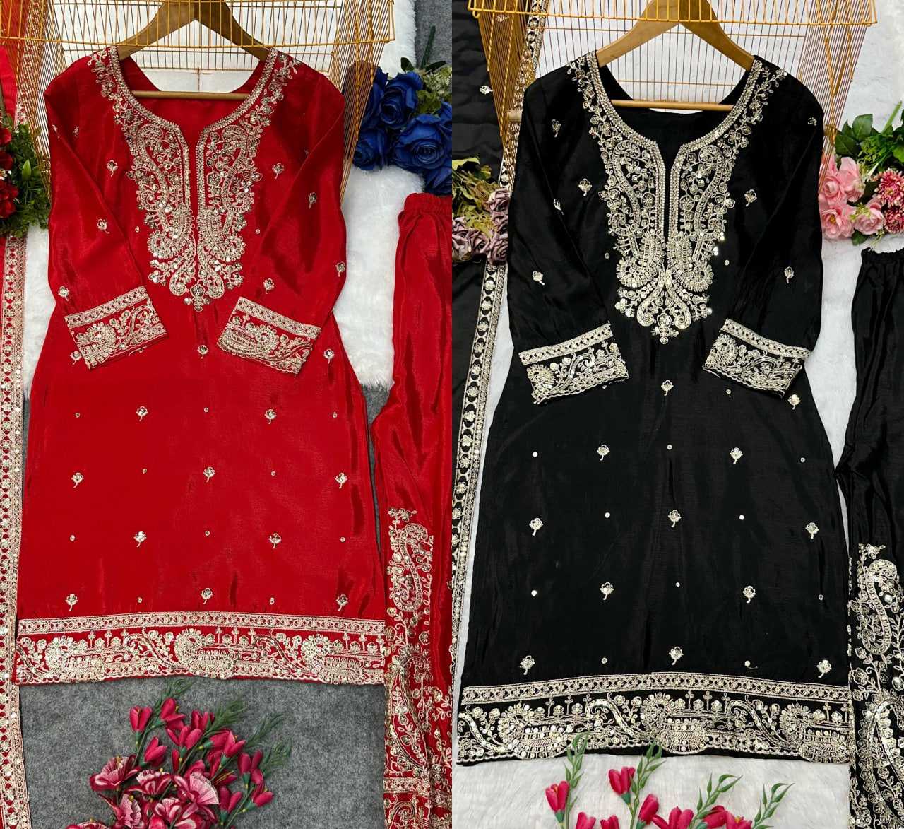 Ynf Heavy Chinnon Silk KESH523 271 Suits & Dresses Wedding Collections Festive Collections Wholesale Sharara Salwar Suits Embroidered Suits Wedding Outfits Manufacturer