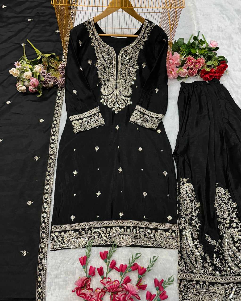 Ynf Heavy Chinnon Silk KESH523 271 Suits & Dresses Wedding Collections Festive Collections Wholesale Sharara Salwar Suits Embroidered Suits Wedding Outfits Manufacturer