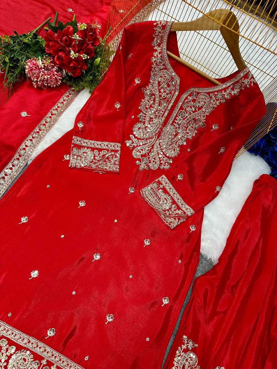 Ynf Heavy Chinnon Silk KESH523 271 Suits & Dresses Wedding Collections Festive Collections Wholesale Sharara Salwar Suits Embroidered Suits Wedding Outfits Manufacturer