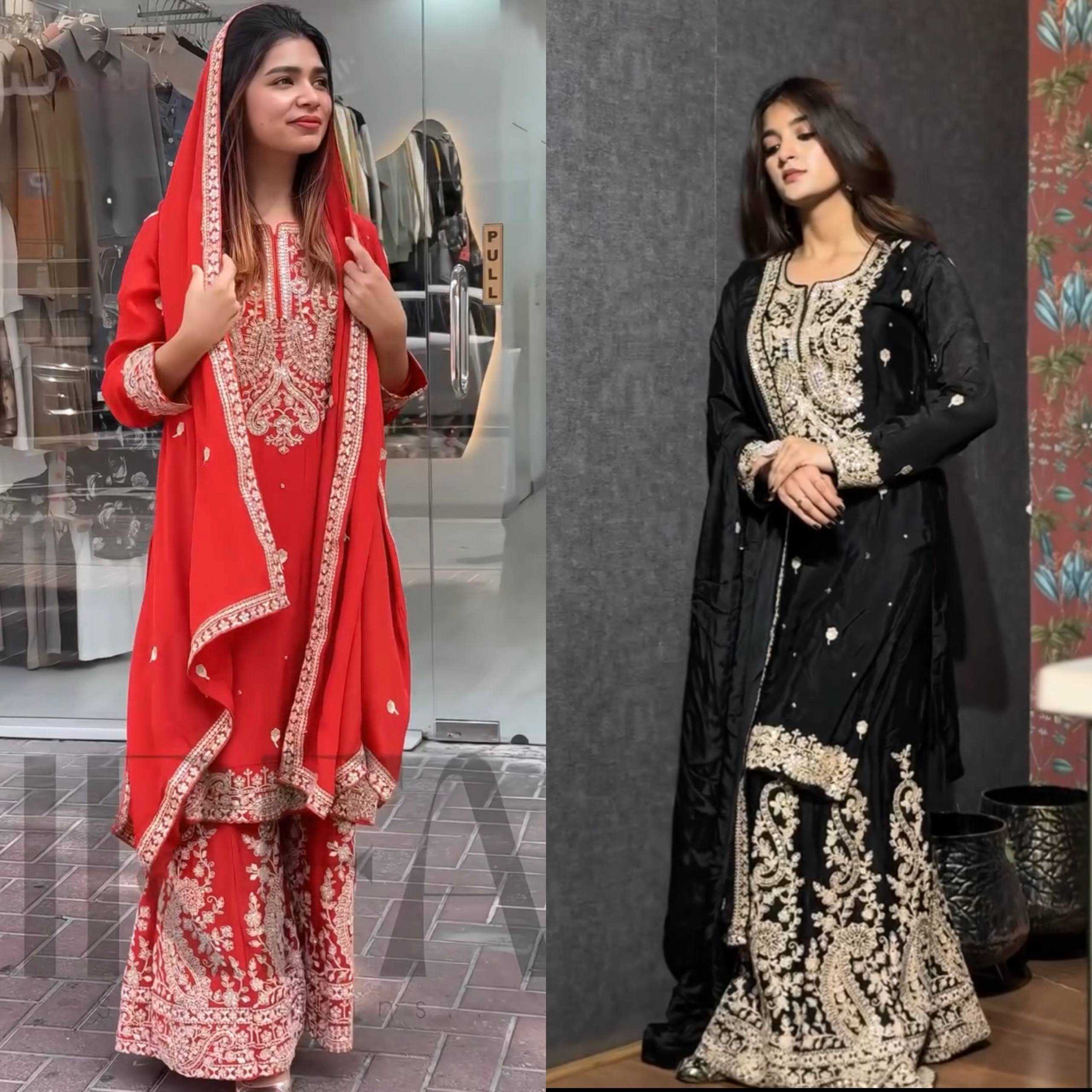 Ynf Heavy Chinnon Silk KESH523 271 Suits & Dresses Wedding Collections Festive Collections Wholesale Sharara Salwar Suits Embroidered Suits Wedding Outfits Manufacturer