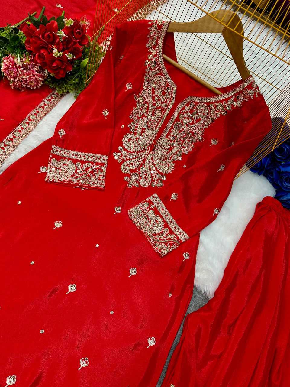 Ynf Heavy Chinnon Silk KESH523 271 Suits & Dresses Wedding Collections Festive Collections Wholesale Sharara Salwar Suits Embroidered Suits Wedding Outfits Manufacturer