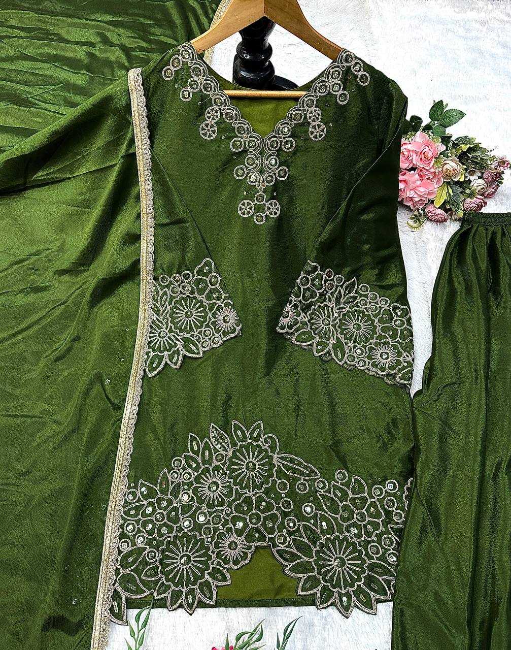 Ynf Heavy Chinnon Silk KESH523 281 Suits & Dresses Wedding Collections Festive Collections Wholesale Embroidery Suits Ladies Silk Suit Designer Suits Manufacturer