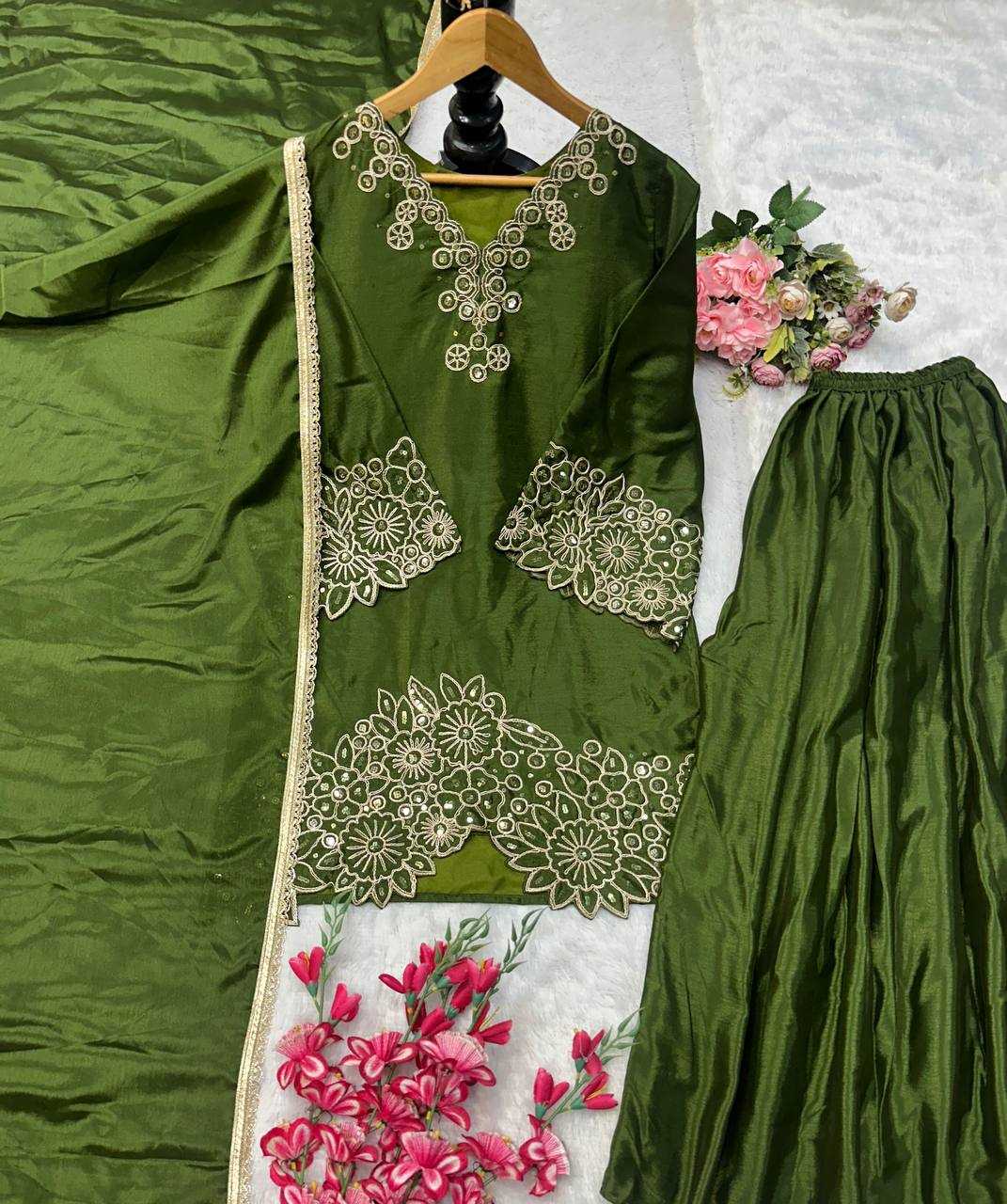 Ynf Heavy Chinnon Silk KESH523 281 Suits & Dresses Wedding Collections Festive Collections Wholesale Embroidery Suits Ladies Silk Suit Designer Suits Manufacturer