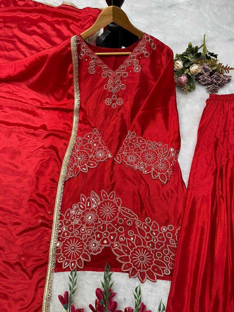 Ynf Heavy Chinnon Silk KESH523 281 Suits & Dresses Wedding Collections Festive Collections Wholesale Embroidery Suits Ladies Silk Suit Designer Suits Manufacturer