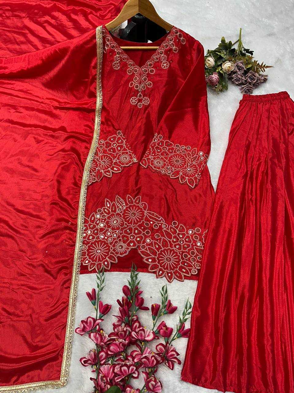 Ynf Heavy Chinnon Silk KESH523 281 Suits & Dresses Wedding Collections Festive Collections Wholesale Embroidery Suits Ladies Silk Suit Designer Suits Manufacturer