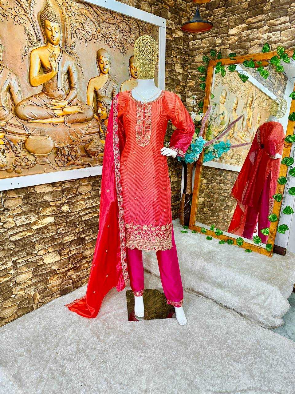 Ynf Heavy Chinnon Silk KESH523 286 Suits & Dresses Wedding Collections Festive Collections Wholesale Embroidery Suits Ladies Silk Suit Wedding Outfits Manufacturer