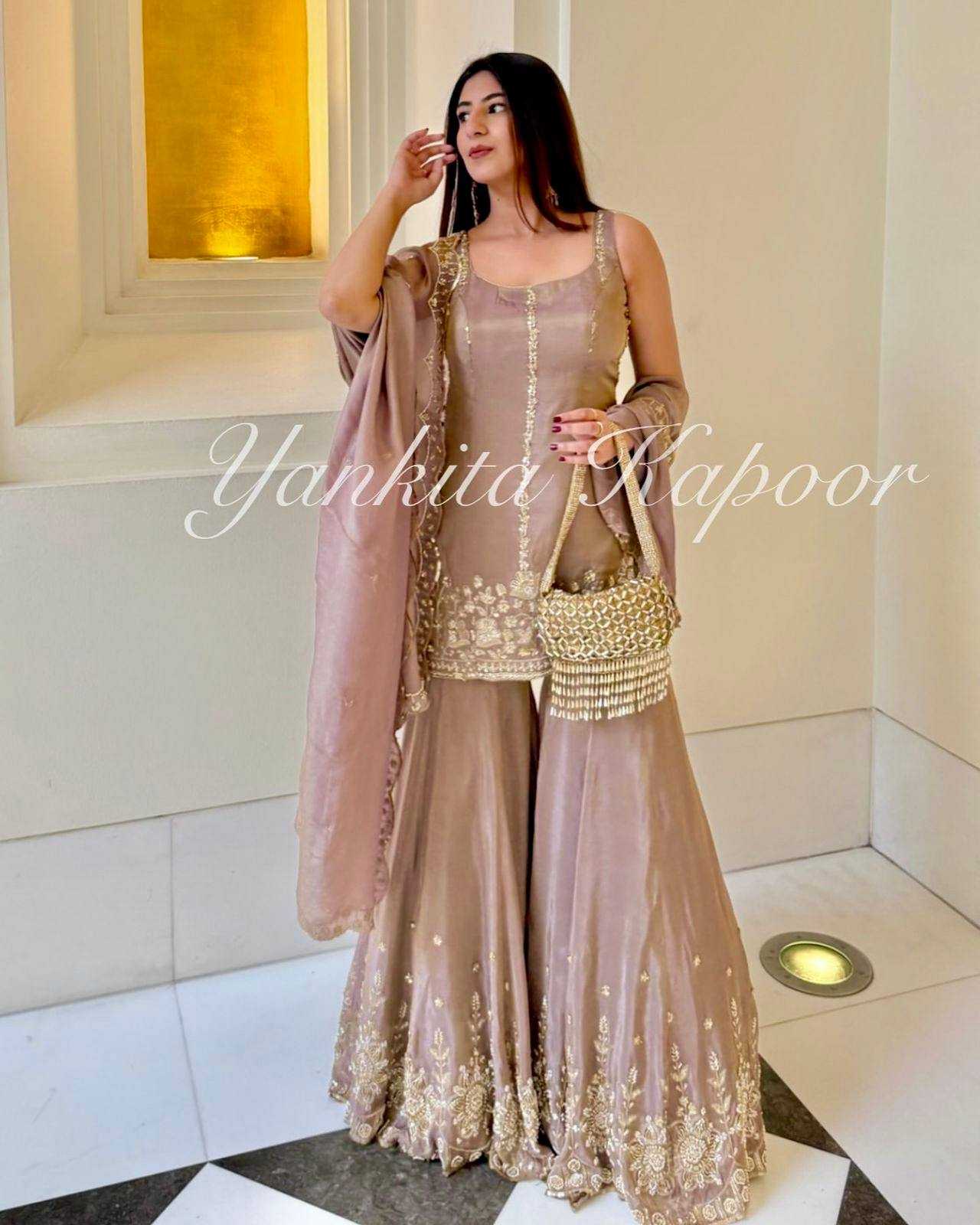 Ynf Heavy Chinnon Silk KESH523 290 Suits & Dresses Wedding Collections Festive Collections Wholesale Sharara Salwar Suits Embroidery Suits Party Wear Dresses Manufacturer