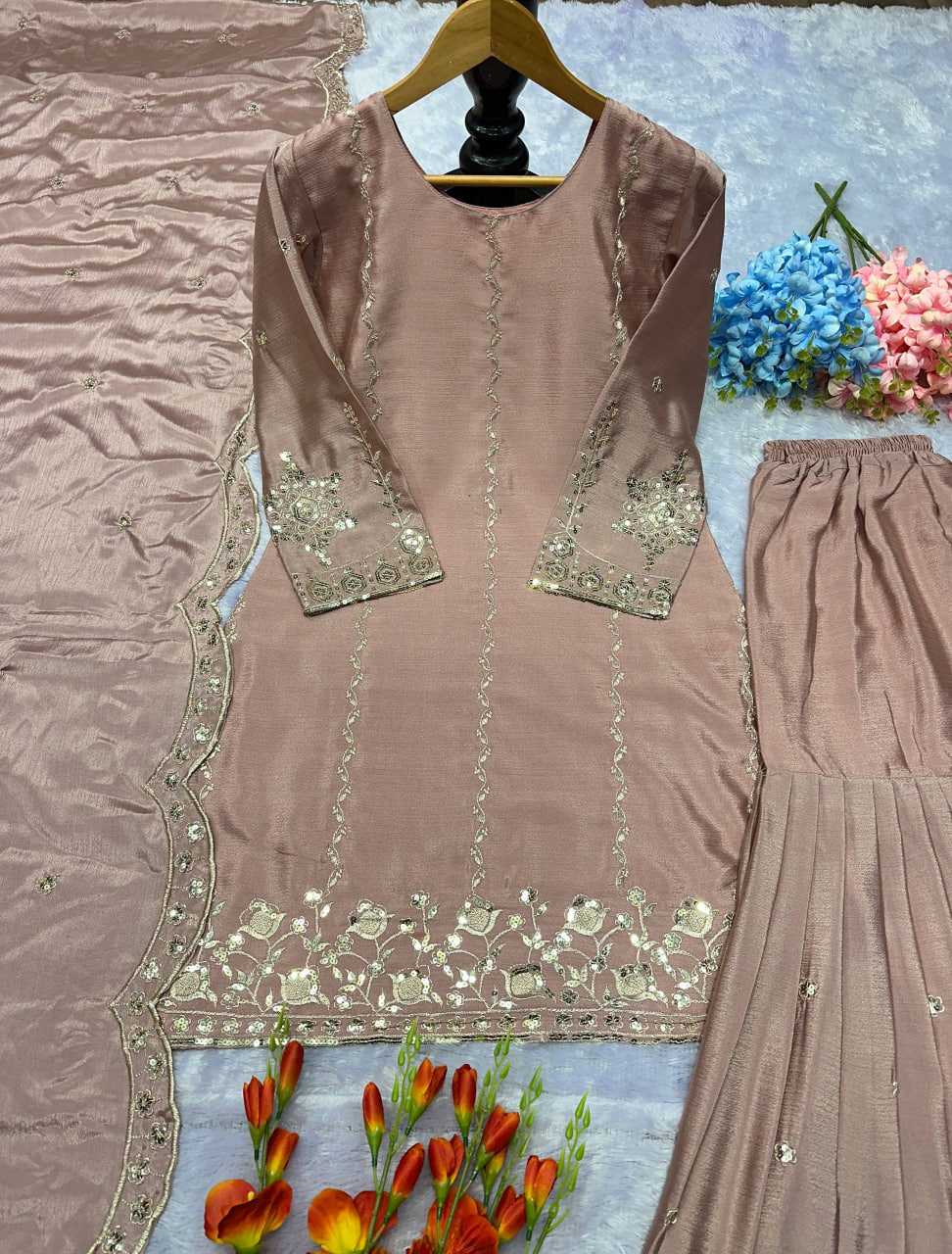 Ynf Heavy Chinnon Silk KESH523 290 Suits & Dresses Wedding Collections Festive Collections Wholesale Sharara Salwar Suits Embroidery Suits Party Wear Dresses Manufacturer