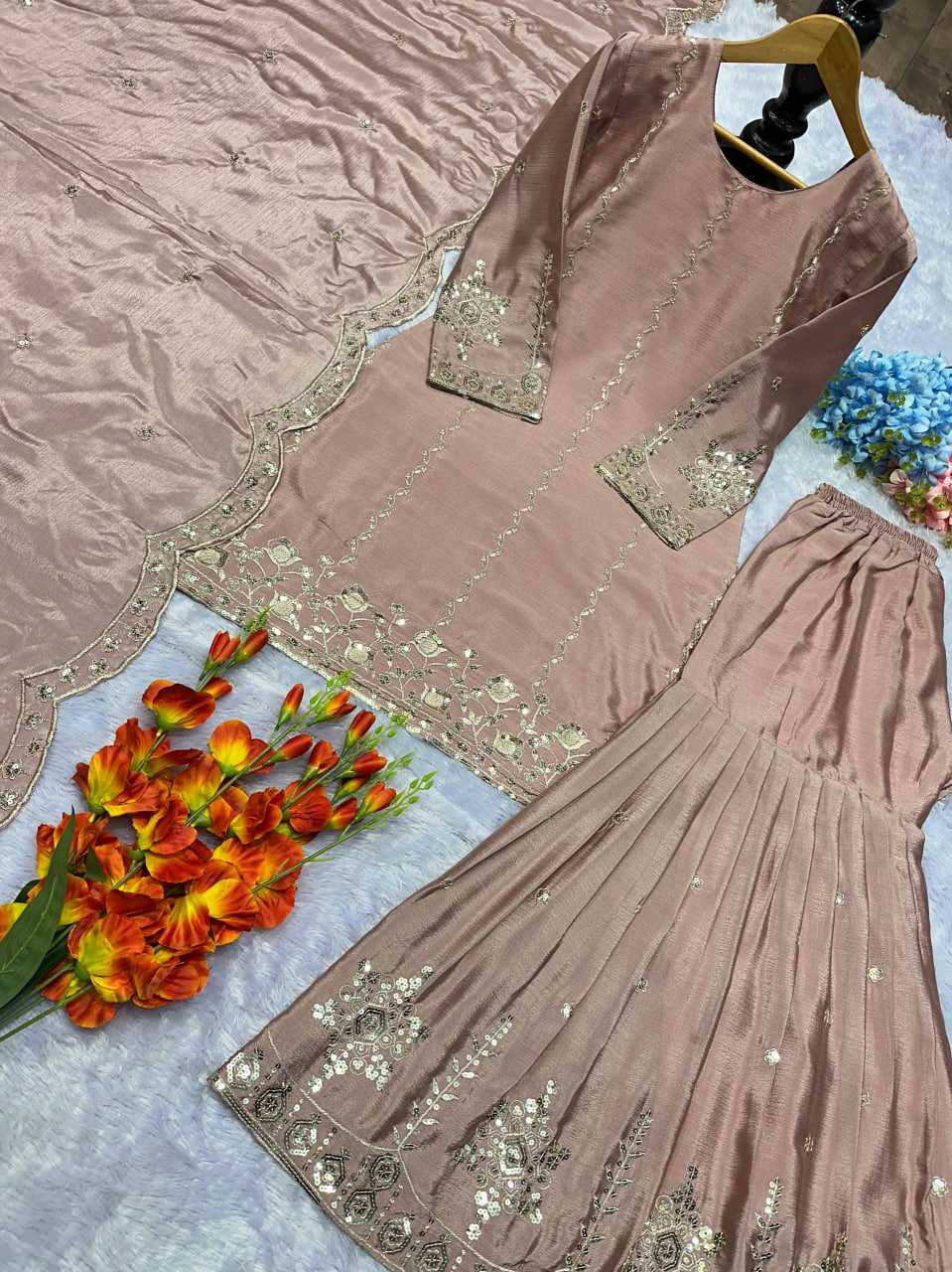 Ynf Heavy Chinnon Silk KESH523 290 Suits & Dresses Wedding Collections Festive Collections Wholesale Sharara Salwar Suits Embroidery Suits Party Wear Dresses Manufacturer