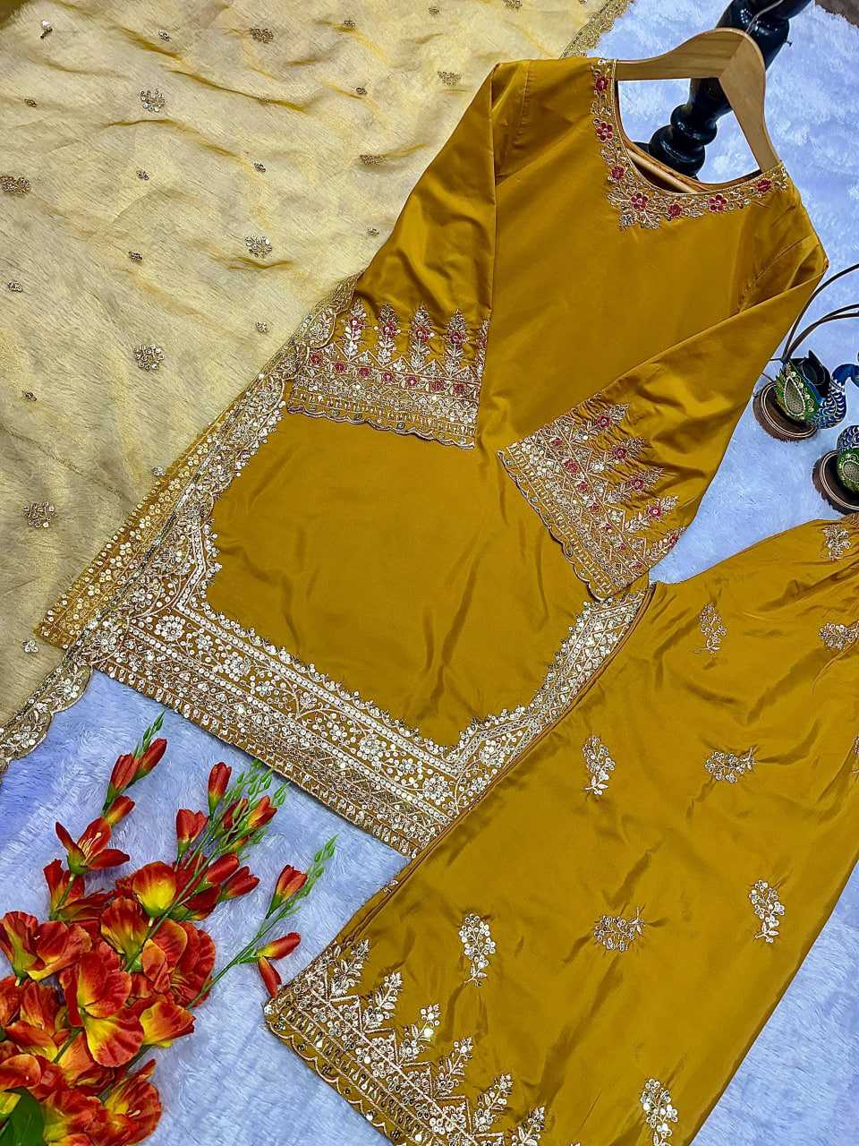 Ynf Heavy Crepe KESH523 291 Suits & Dresses Wedding Collections Festive Collections Wholesale Palazzo Suit Designer Suits Embroidered Suits Manufacturer