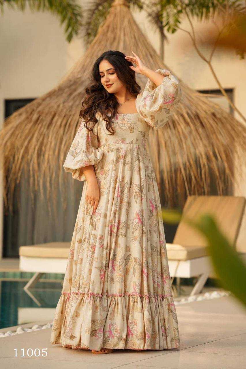 Ynf Heavy Rayon RIN131 11001 Gowns Wholesale Printed Gowns Anarkali Gown Fit And Flare Gowns Manufacturer