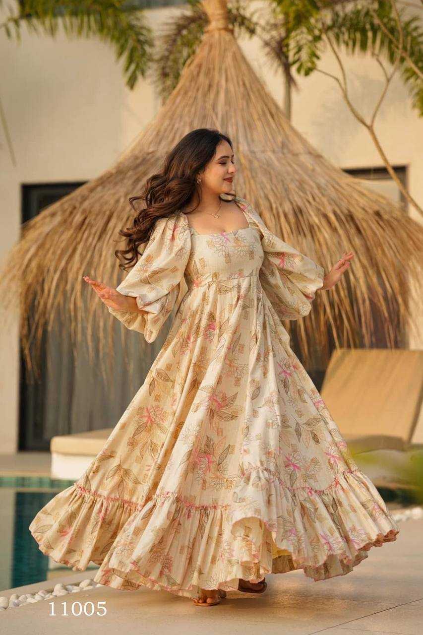 Ynf Heavy Rayon RIN131 11001 Gowns Wholesale Printed Gowns Anarkali Gown Fit And Flare Gowns Manufacturer
