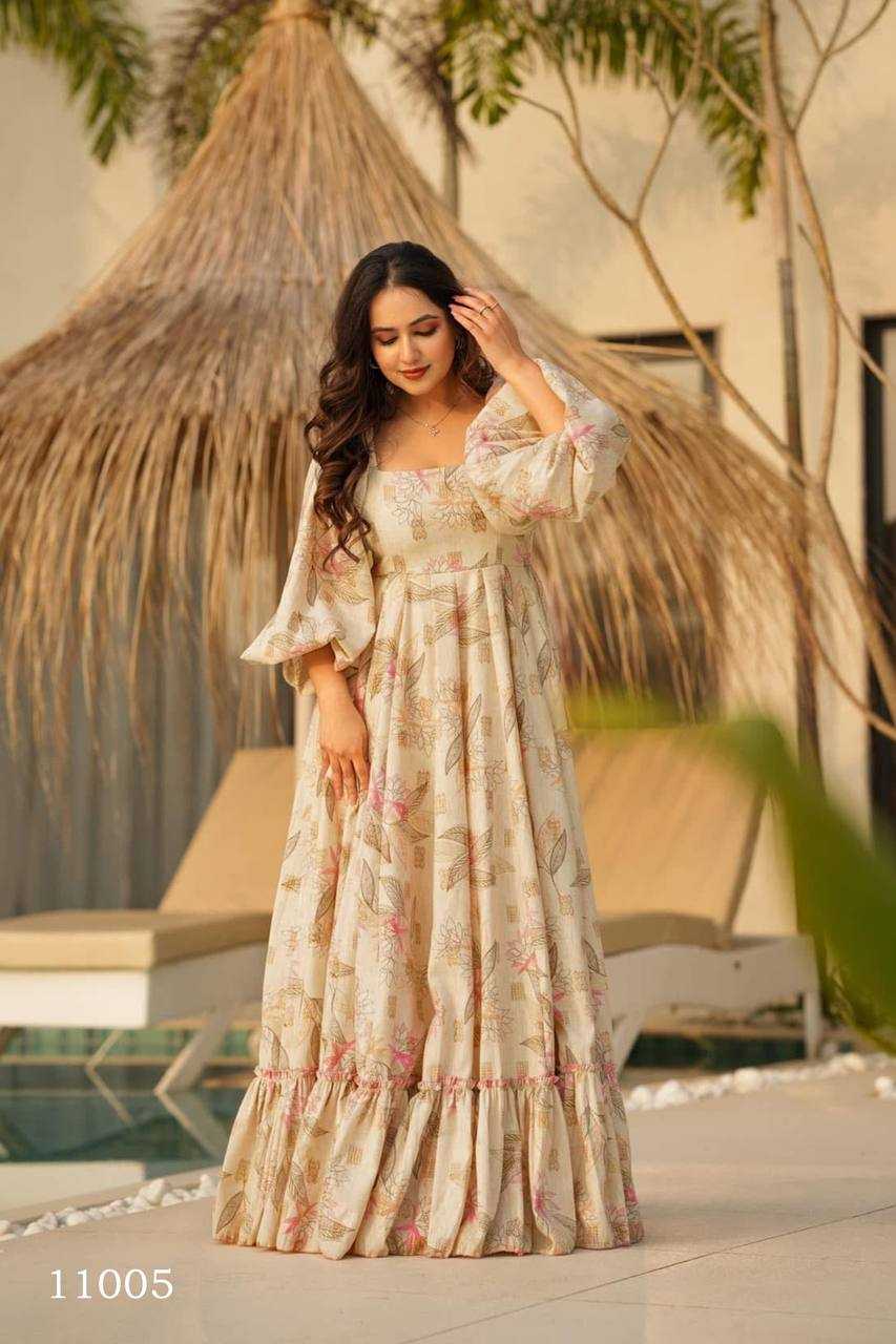 Ynf Heavy Rayon RIN131 11001 Gowns Wholesale Printed Gowns Anarkali Gown Fit And Flare Gowns Manufacturer