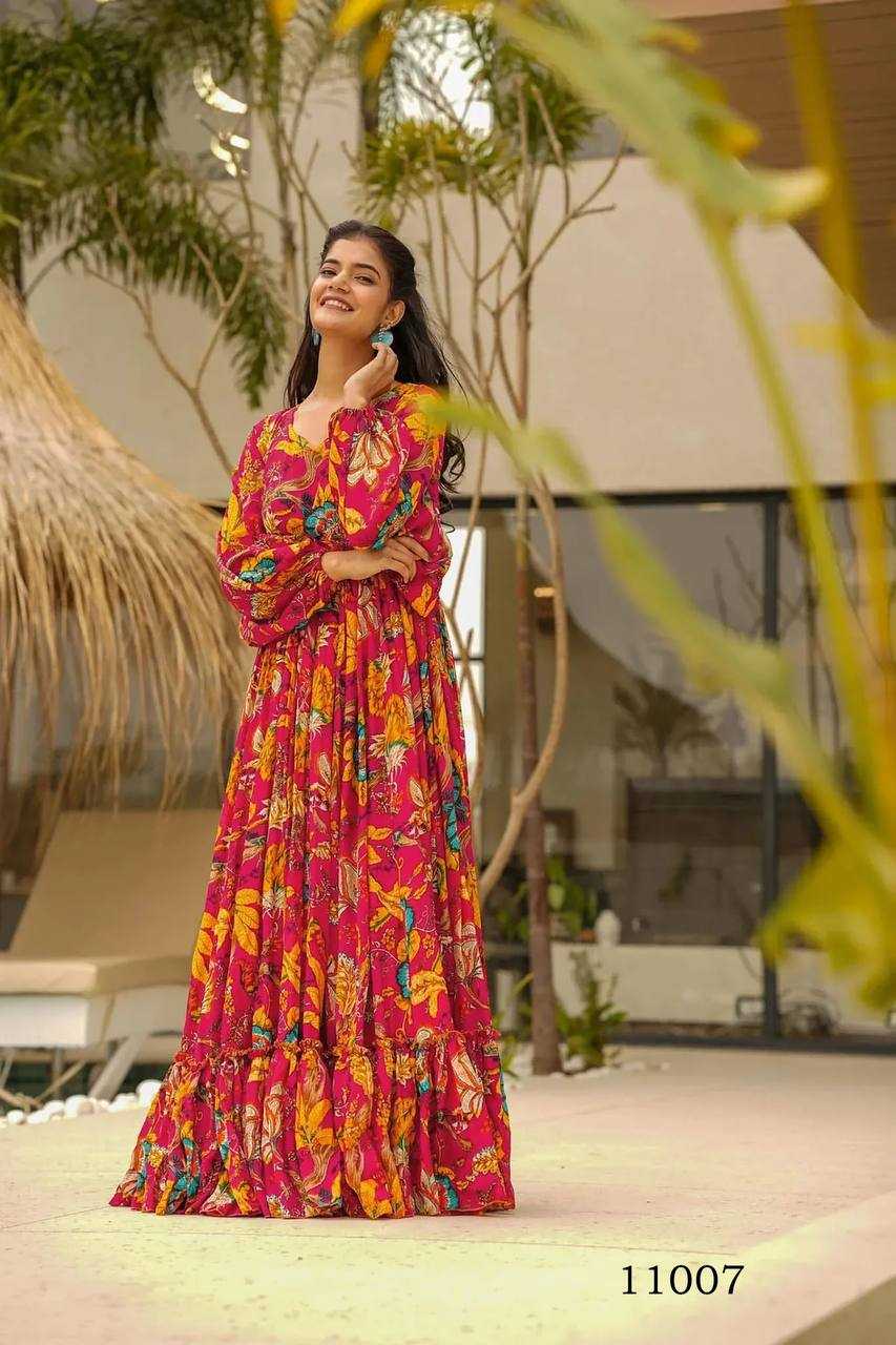 Ynf Heavy Rayon RIN131 11001 Gowns Wholesale Printed Gowns Anarkali Gown Fit And Flare Gowns Manufacturer