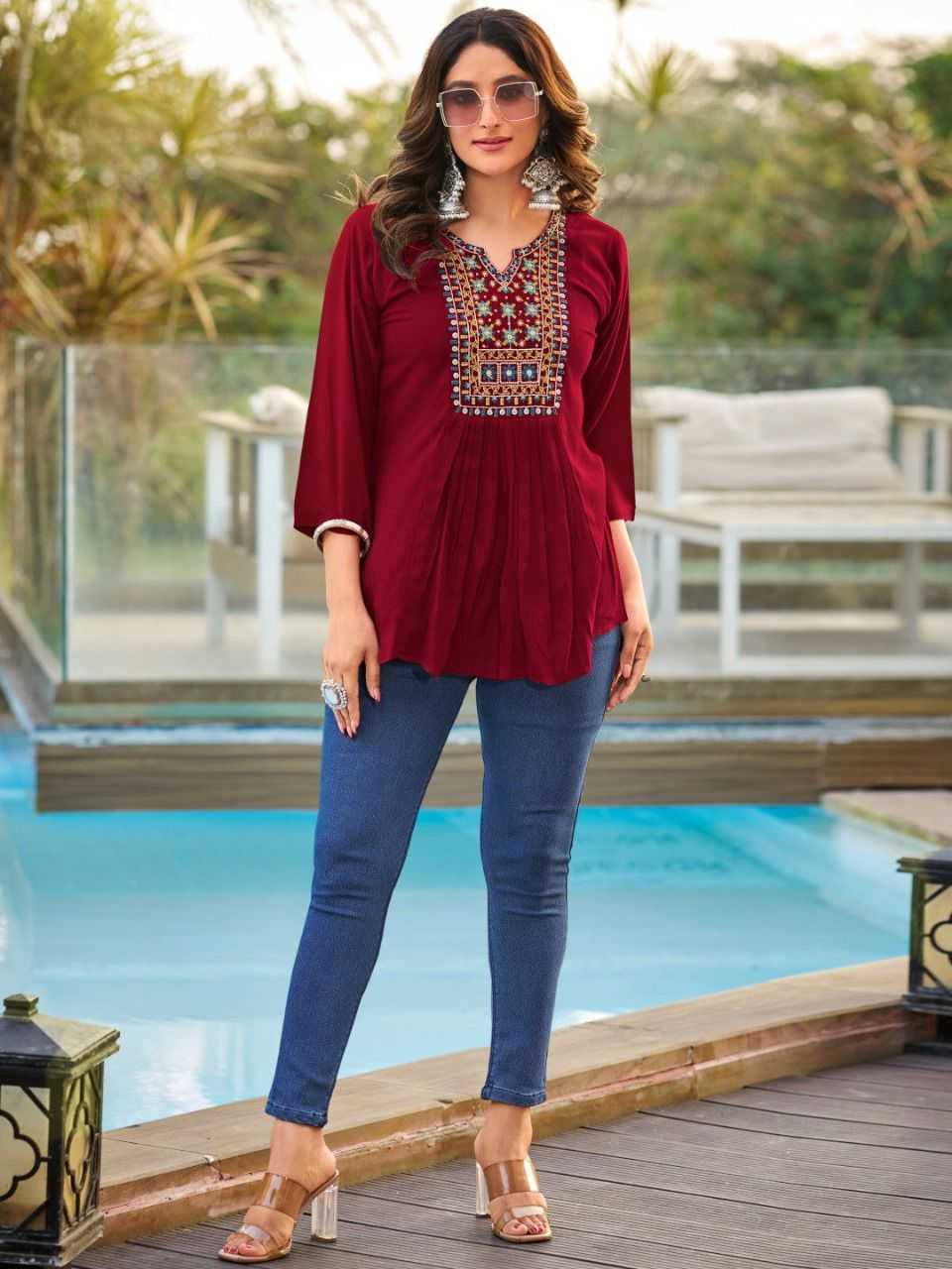 Ynf Heavy Rayon RIN190 Tops for Office Setwise Collections Wholesale Kurtis Catalogs Manufacturer