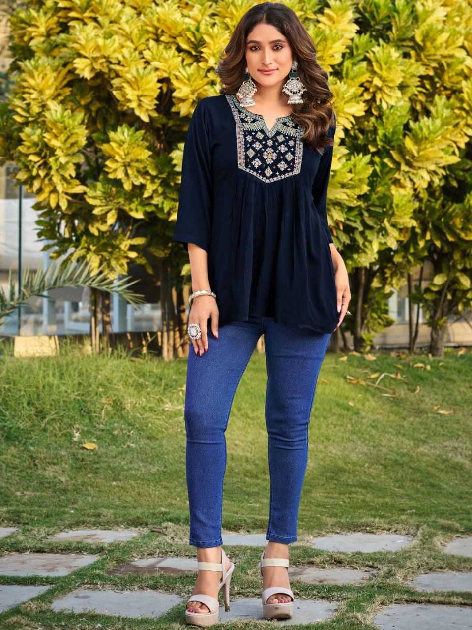 Ynf Heavy Rayon RIN190 Tops for Office Setwise Collections Wholesale Kurtis Catalogs Manufacturer
