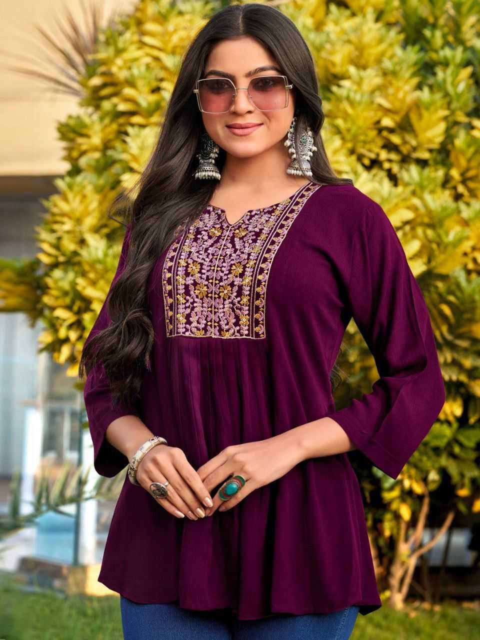 Ynf Heavy Rayon RIN190 Tops for Office Setwise Collections Wholesale Kurtis Catalogs Manufacturer