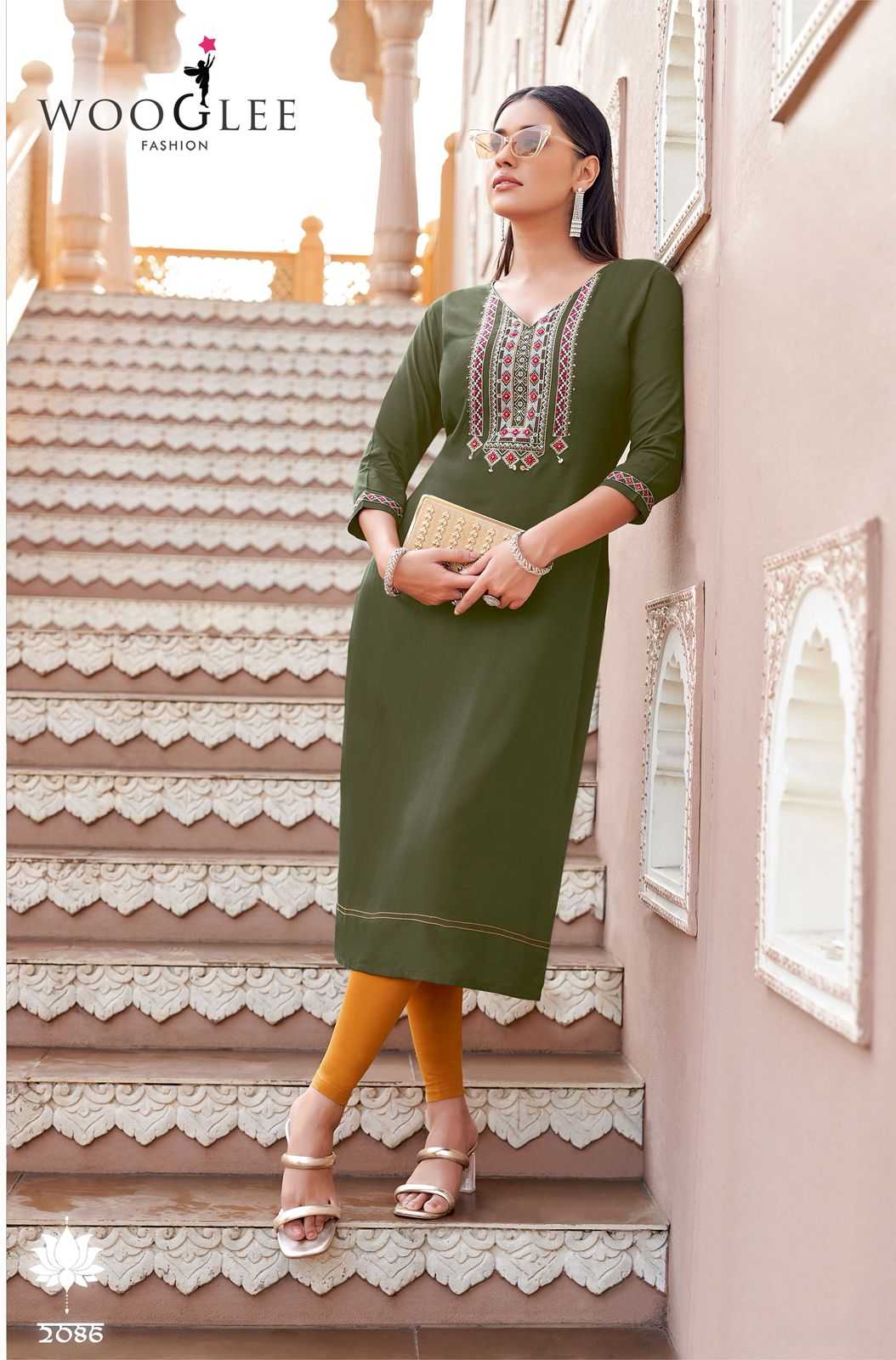 Ynf Heavy Rayon RIN190 Wooglee-Barbella Vol 13 Setwise Collections Wholesale Kurtis Catalogs Manufacturer