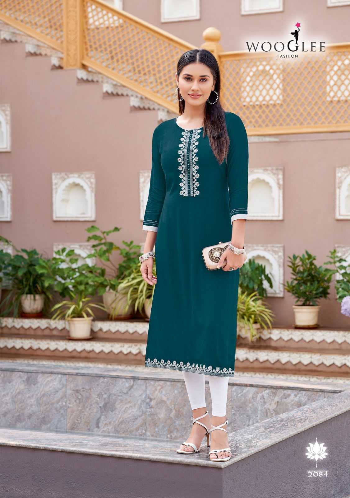 Ynf Heavy Rayon RIN190 Wooglee-Barbella Vol 13 Setwise Collections Wholesale Kurtis Catalogs Manufacturer