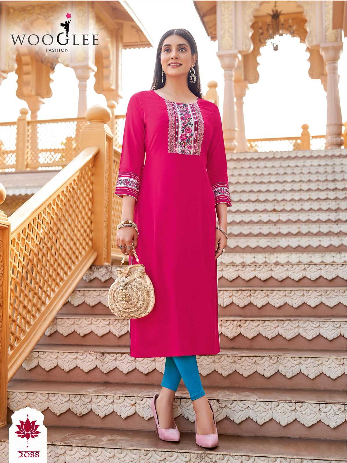 Ynf Heavy Rayon RIN190 Wooglee-Barbella Vol 13 Setwise Collections Wholesale Kurtis Catalogs Manufacturer