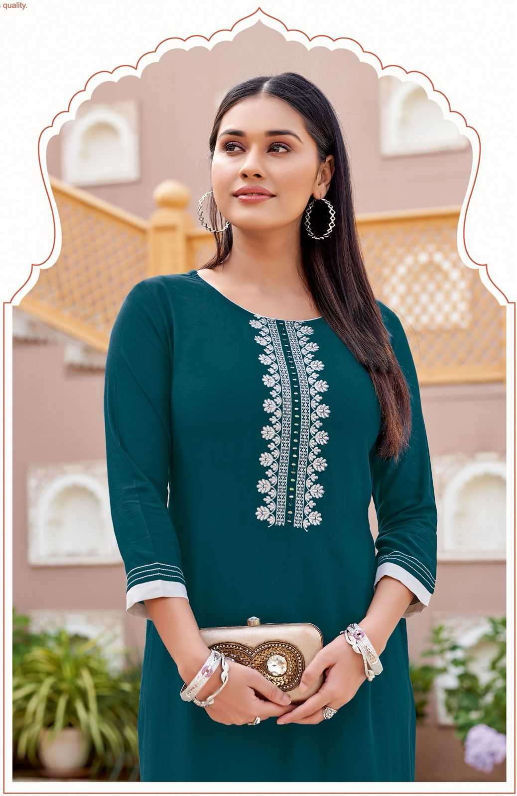 Ynf Heavy Rayon RIN190 Wooglee-Barbella Vol 13 Setwise Collections Wholesale Kurtis Catalogs Manufacturer