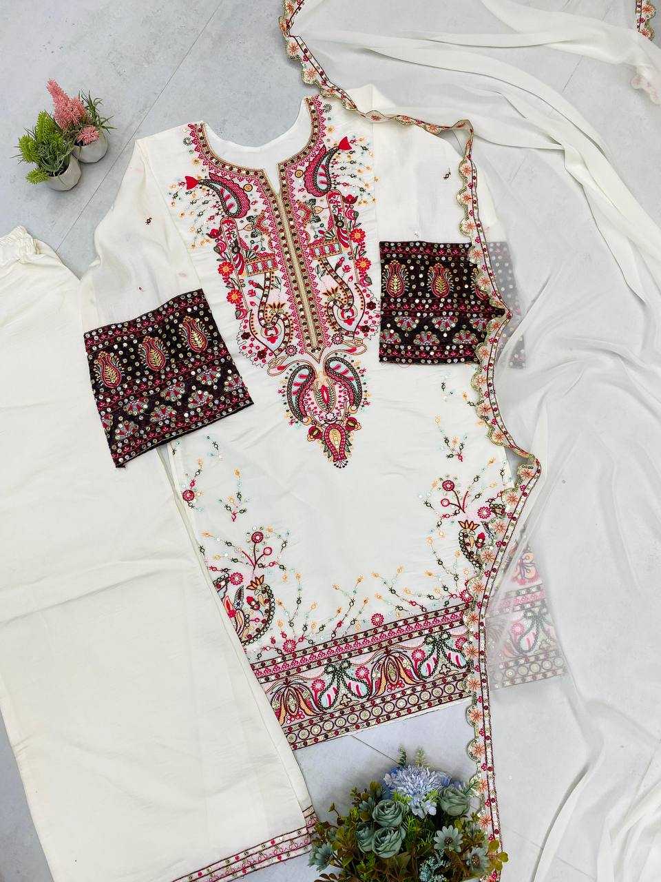 Ynf Heavy Roman Silk RIN141 1966 Suits & Dresses Wedding Collections Festive Collections Wholesale Palazzo Suit Ladies Silk Suit Embroidered Suits Manufacturer
