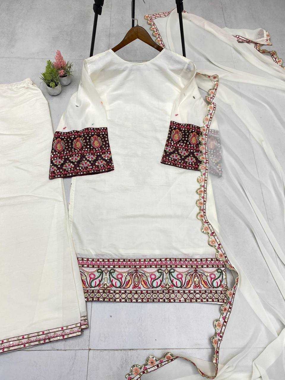 Ynf Heavy Roman Silk RIN141 1966 Suits & Dresses Wedding Collections Festive Collections Wholesale Palazzo Suit Ladies Silk Suit Embroidered Suits Manufacturer