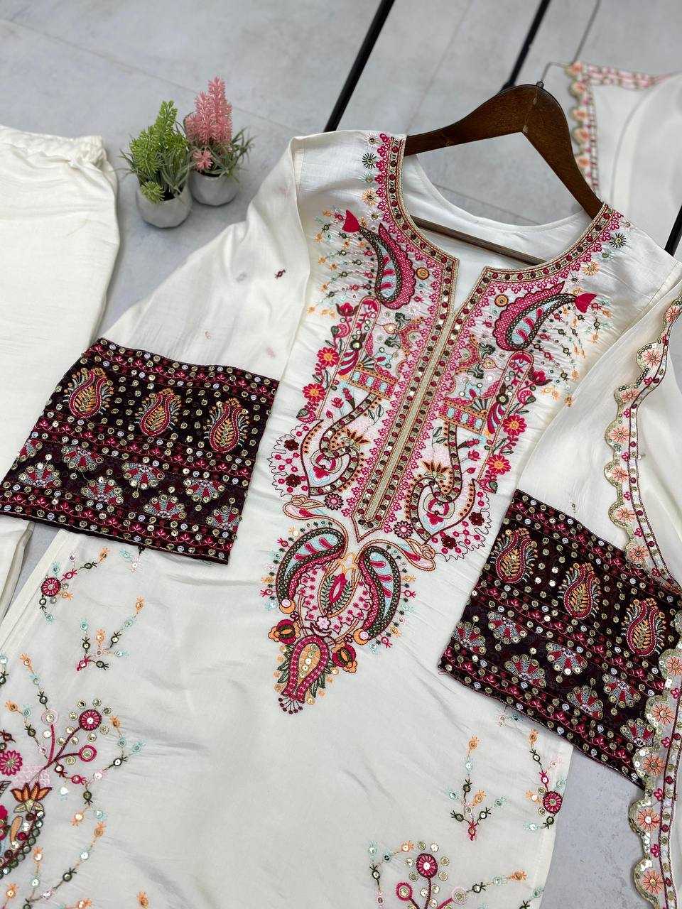 Ynf Heavy Roman Silk RIN141 1966 Suits & Dresses Wedding Collections Festive Collections Wholesale Palazzo Suit Ladies Silk Suit Embroidered Suits Manufacturer